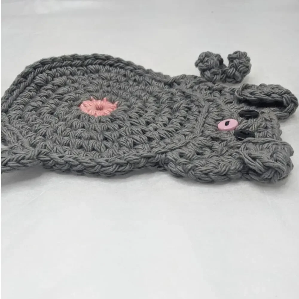 Crochet Pig Butt Coasters Hand Crafted Set of Two Peeking Piggy Table Mug Rug